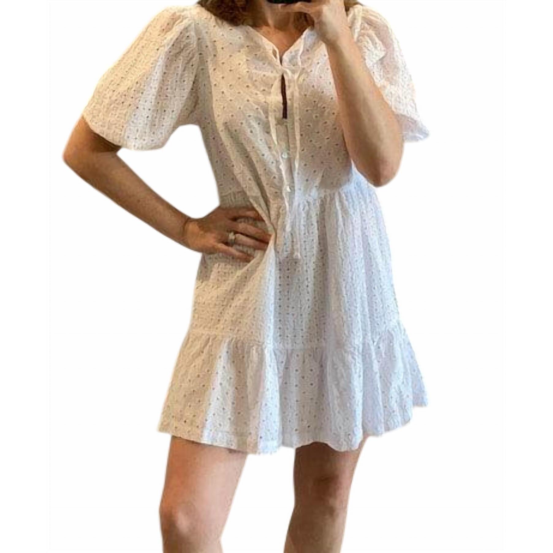 New Self Contrast Eyelet Dress In White